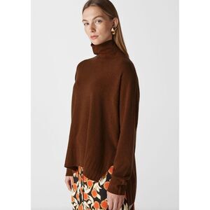 Whistles 100% Cashmere Funnel Neck Sweater Camel Small Minimalist